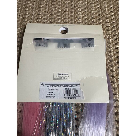 Cat & Jack Faux-Hair Clips 3 Pc Sparkly Extensions Pink Purple Green 4 Packs - Picture 3 of 4